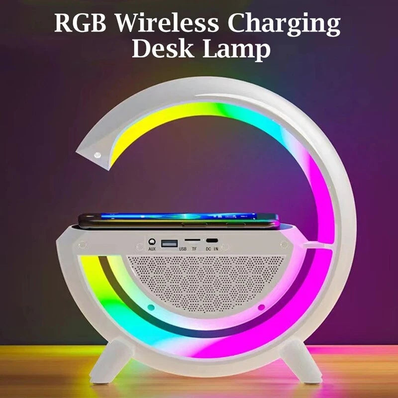 Carregador sem fio multifuncional Stand Pad com Speaker TF RGB Night Light Estação de carregamento rápido para iPhone 11 12 13 1